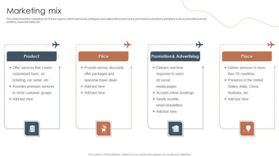 Tour And Travels Agency Profile Marketing Mix Professional PDF