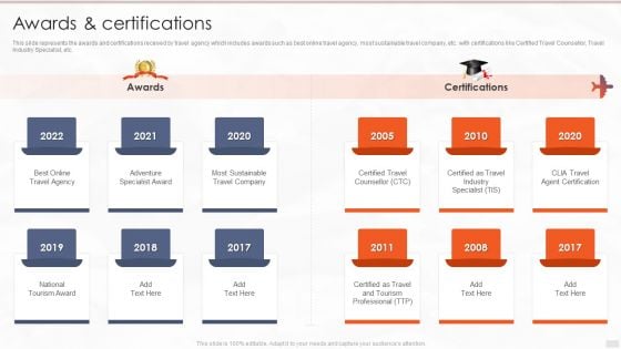 Tour Management Company Profile Awards And Certifications Download PDF Tour Management Company Profile Awards And Certifications Download PDF