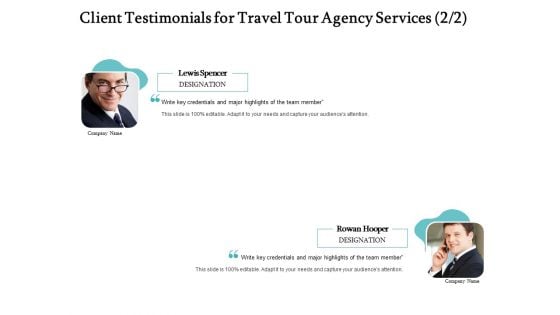 Tourism And Leisure Firm Proposal Client Testimonials For Travel Tour Agency Services Ppt Summary Slides PDF