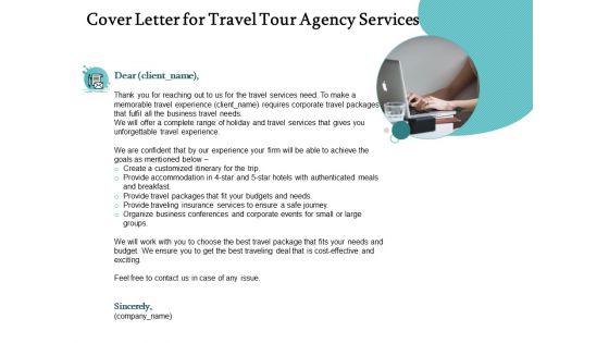 Tourism And Leisure Firm Proposal Cover Letter For Travel Tour Agency Services Ppt Gallery Elements PDF