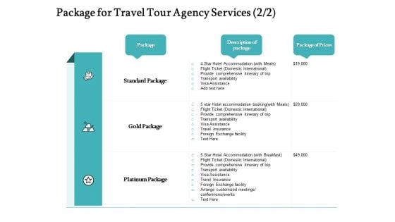 Tourism And Leisure Firm Proposal Package For Travel Tour Agency Services Ppt Infographic Template Graphic Images PDF