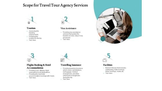 Tourism And Leisure Firm Proposal Scope For Travel Tour Agency Services Ppt Outline Slides PDF