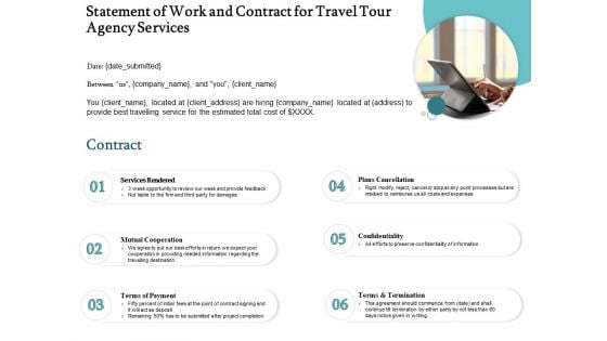 Tourism And Leisure Firm Proposal Statement Of Work And Contract For Travel Tour Agency Services Ppt Slides Good PDF