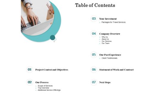 Tourism And Leisure Firm Proposal Table Of Contents Ppt Pictures Elements PDF