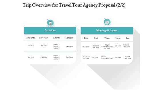 Tourism And Leisure Firm Trip Overview For Travel Tour Agency Proposal Ppt Gallery Templates PDF