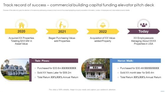 Track Record Of Success Commercial Building Capital Funding Elevator Pitch Deck Microsoft PDF Track Record Of Success Commercial Building Capital Funding Elevator Pitch Deck Microsoft PDF
