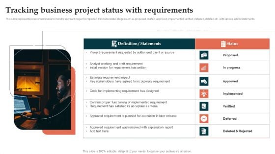 Tracking Business Project Status With Requirements Template PDF