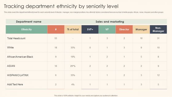 Tracking Department Ethnicity By Seniority Level Mockup PDF