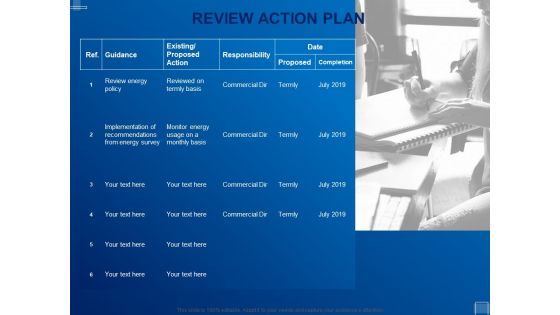 Tracking Energy Consumption Review Action Plan Ppt Templates PDF