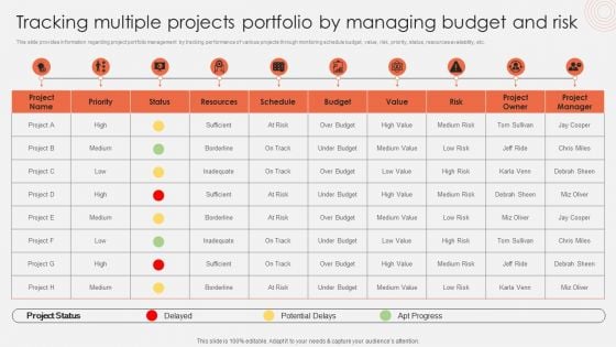 Tracking Multiple Projects Portfolio By Managing Budget And Risk Guidelines PDF