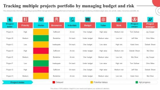 Tracking Multiple Projects Portfolio By Managing Budget And Risk Pictures PDF