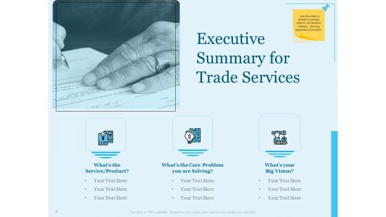Trade Facilitation Services Executive Summary For Trade Services Ppt Ideas Show PDF Trade Facilitation Services Executive Summary For Trade Services Ppt Ideas Show PDF