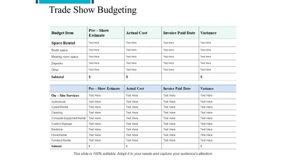 Trade Show Budgeting Ppt PowerPoint Presentation Model Graphic Images