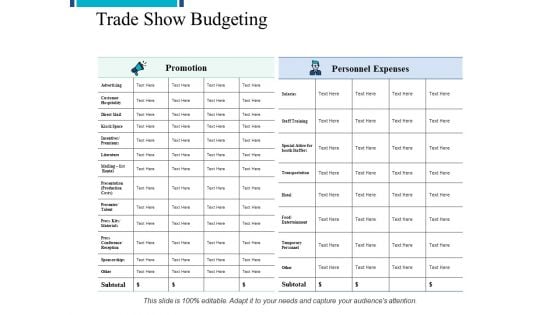 Trade Show Budgeting Promotion Ppt PowerPoint Presentation File Deck