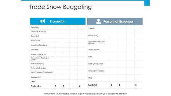 Trade Show Budgeting Slide Ppt PowerPoint Presentation Outline Templates