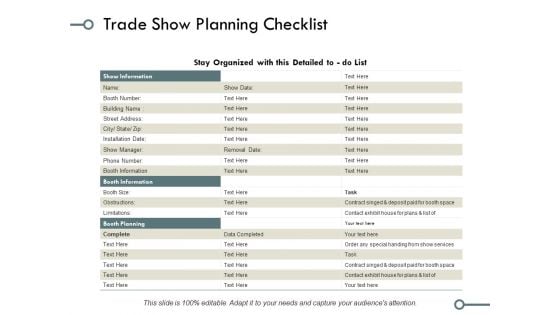 Trade Show Planning Checklist Ppt PowerPoint Presentation File Design Ideas