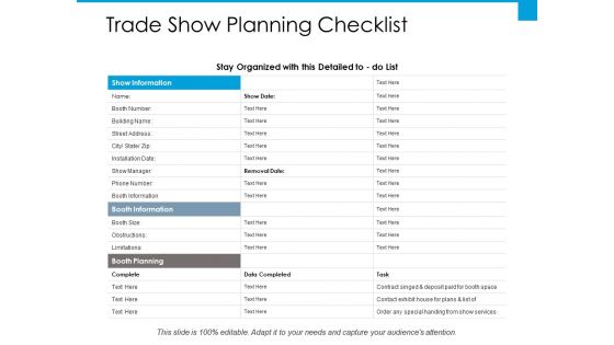 Trade Show Planning Checklist Ppt PowerPoint Presentation Ideas Background Images