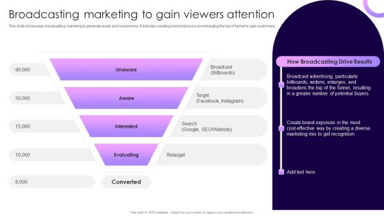 Traditional Marketing Guide To Increase Audience Engagement Broadcasting Marketing To Gain Viewers Attention Infographics PDF