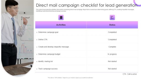 Traditional Marketing Guide To Increase Audience Engagement Direct Mail Campaign Checklist For Lead Generation Guidelines PDF Traditional Marketing Guide To Increase Audience Engagement Direct Mail Campaign Checklist For Lead Generation Guidelines PDF