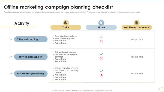 Traditional Marketing Techniques Offline Marketing Campaign Planning Checklist Portrait PDF