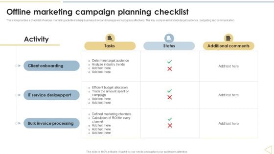 Traditional Marketing Techniques Offline Marketing Campaign Planning Checklist Portrait PDF Traditional Marketing Techniques Offline Marketing Campaign Planning Checklist Portrait PDF