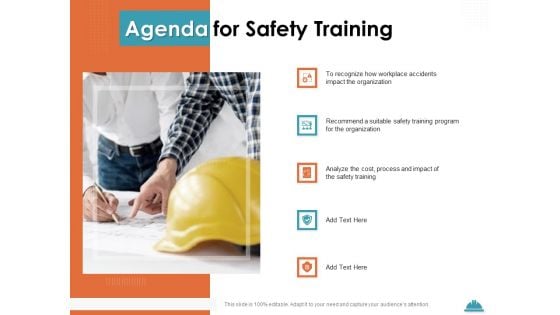 Train Employees Health Safety Agenda For Safety Training Ppt Pictures Grid PDF