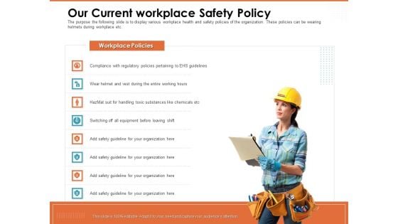 Train Employees Health Safety Our Current Workplace Safety Policy Ppt Styles Show PDF