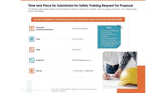 Train Employees Health Safety Time And Place For Submission For Safety Training Request For Proposal Background PDF