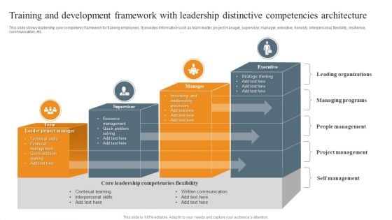 Training And Development Framework With Leadership Distinctive Competencies Architecture Ppt Styles Backgrounds PDF