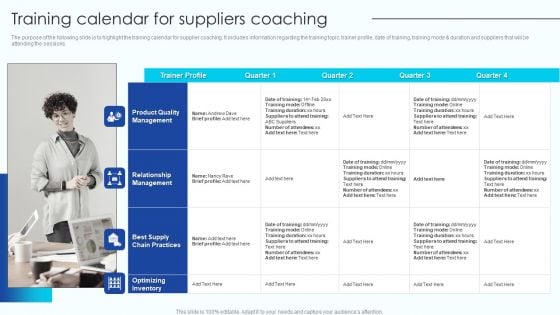 Training Calendar For Suppliers Coaching Vendor Management Program For Supplier Mockup PDF