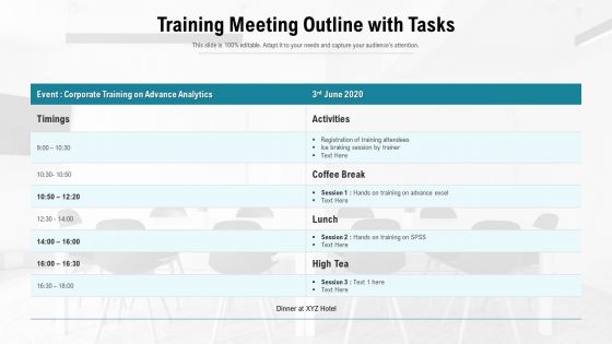 Training Meeting Outline With Tasks Ppt PowerPoint Presentation Infographic Template Show PDF