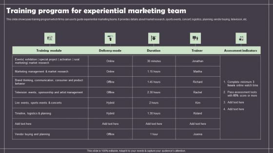 Training Program For Experiential Marketing Team Mockup PDF