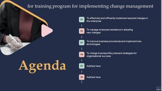 Training Program For Implementing Change Management Ppt PowerPoint Presentation Complete Deck With Slides