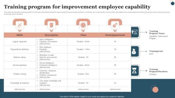 Training Program For Improvement Employee Capability Brochure PDF