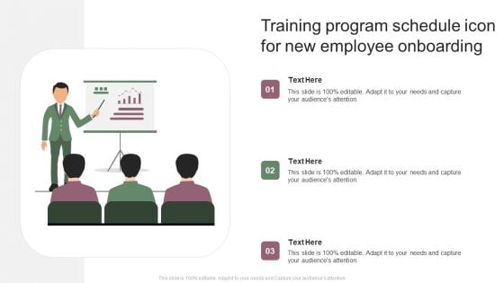 Training Program Schedule Icon For New Employee Onboarding Topics PDF