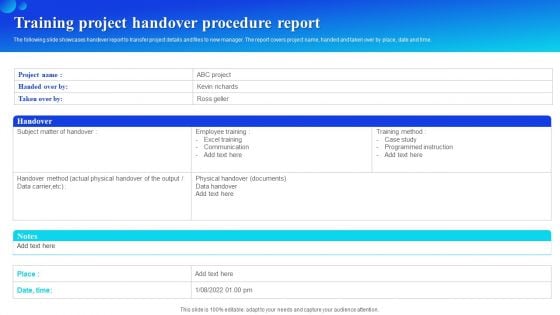 Training Project Handover Procedure Report Designs PDF