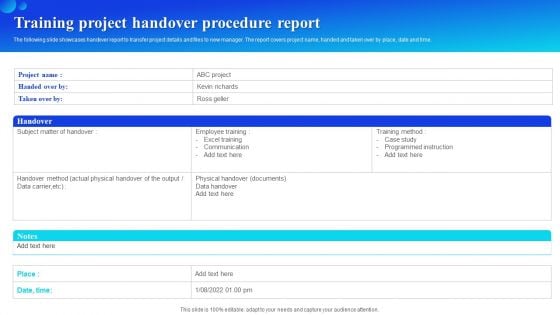 Training Project Handover Procedure Report Designs PDF Training Project Handover Procedure Report Designs PDF