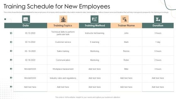 Training Schedule For New Employees Download PDF