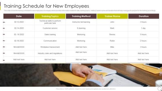 Training Schedule For New Employees Summary PDF