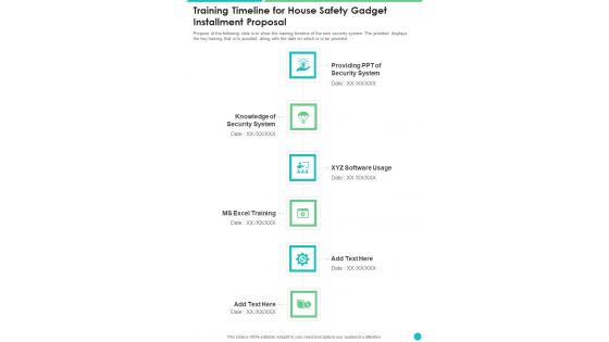 Training Timeline For House Safety Gadget Installment Proposal One Pager Sample Example Document Training Timeline For House Safety Gadget Installment Proposal One Pager Sample Example Document