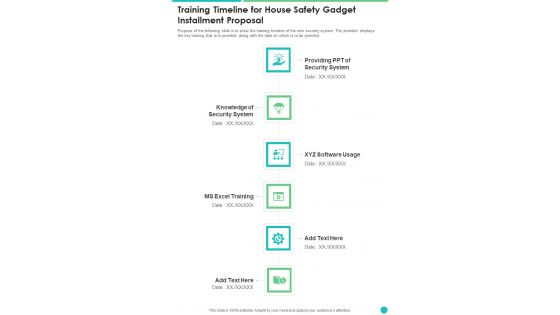 Training Timeline For House Safety Gadget Installment Proposal One Pager Sample Example Document