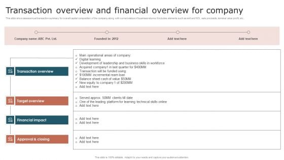 Transaction Overview And Financial Overview For Company Download PDF