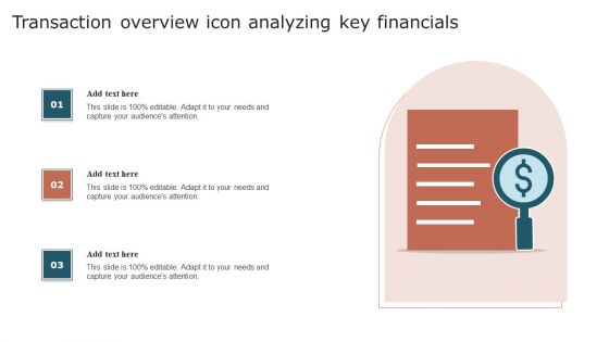 Transaction Overview Icon Analyzing Key Financials Brochure PDF