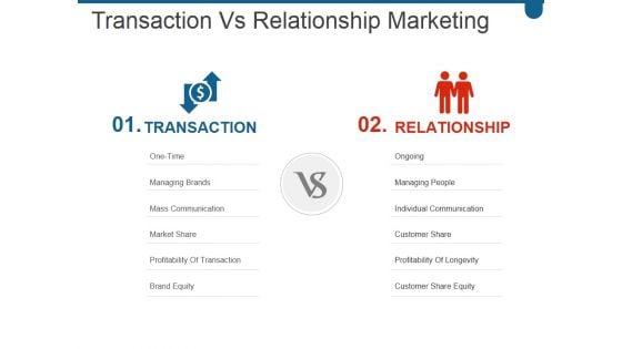 Transaction Vs Relationship Marketing Ppt PowerPoint Presentation Gallery Templates