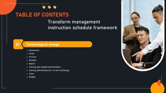 Transform Management Instruction Schedule Framework Tables Of Content Inspiration PDF