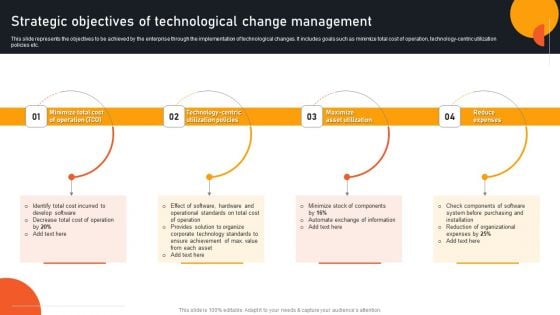 Transform Management Instruction Schedule Strategic Objectives Of Technological Change Background PDF