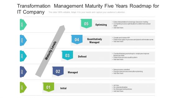Transformation Management Maturity Five Years Roadmap For IT Company Summary