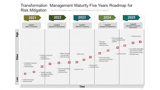 Transformation Management Maturity Five Years Roadmap For Risk Mitigation Topics