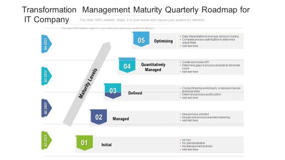 Transformation Management Maturity Quarterly Roadmap For IT Company Sample