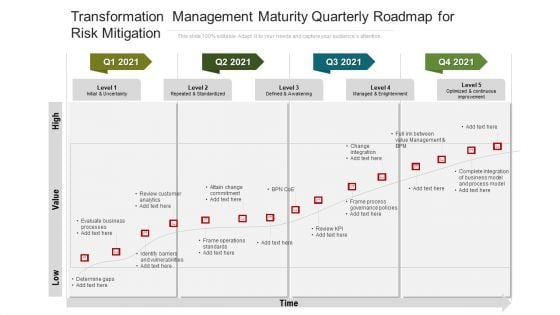 Transformation Management Maturity Quarterly Roadmap For Risk Mitigation Diagrams